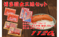 辛子 明太子 博多 三種 味くらべ セット 大盛 1120g ( かねふく 上切 130g × ２ 、 まるきた水産 並切 250g × ２ 、福さ屋 切れ子 180g × ２ ) Z48