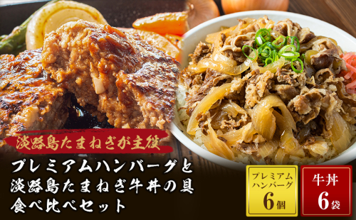 プレミアムハンバーグとたまねぎ牛丼 食べ比べセット　　[冷凍食品 牛肉100%] 144556 - 兵庫県淡路市