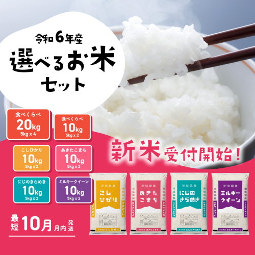 選べるお米10kg 5kgx2袋 20kg 5kg×4袋 令和6年産 新米 10月発送 先行予約 こしひかり あきたこまち にじのきらめき ミルキークイーン 食べ比べ 白米 精米 茨城県 八千代町 [SF008ya_SF017ya] 1450666 - 茨城県八千代町