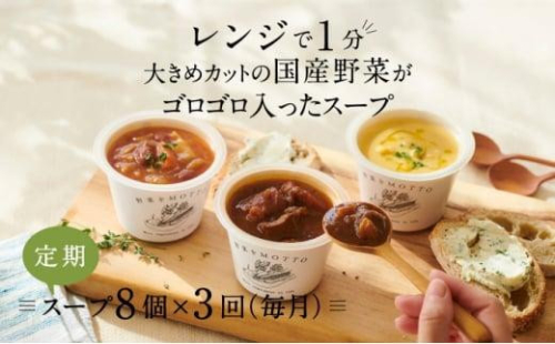 【定期便 3ヶ月】レンジで1分 野菜をMOTTO スープ 8個 セット レトルト インスタント 国産 ダイエット ベジMOTTOスープ  具だくさん 時短 手軽 1452609 - 静岡県静岡市