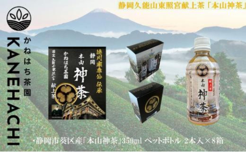 静岡久能山東照宮献上茶「本山神茶」 お茶 350ml ペットボトル 2本入×8箱 セット 静岡市葵区産 かねはち茶園 飲料 オススメお茶 1453057 - 静岡県静岡市