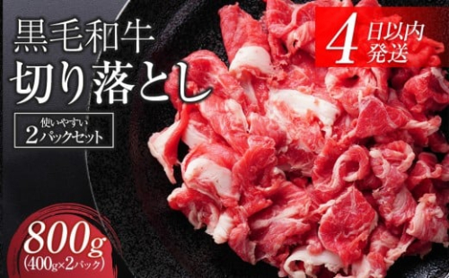 【４日以内発送】黒毛和牛切り落とし2Pセット合計800g（400g×2）【配送不可：離島】◆小分けパック 大容量 真空冷凍 和牛 牛肉 肉 焼肉 すき焼き 国産牛 切り落し コスパ 牛丼 肉じゃが 煮込み 煮物 小分け 霜降り 手軽 数量限定 ギフト 1453072 - 静岡県静岡市