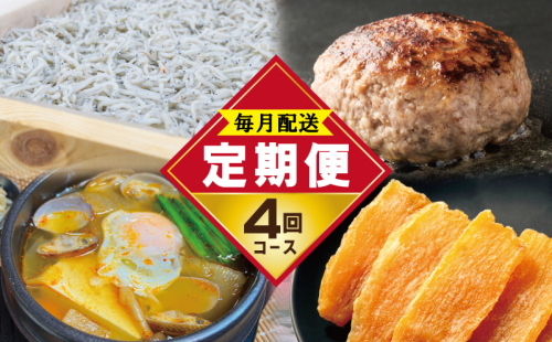 店主セレクト 食べ比べ 定期便 全4回（ハンバーグ／しらす／スンドゥブチゲ／干し芋）【毎月配送コース】 G1244 1454046 - 大阪府泉佐野市