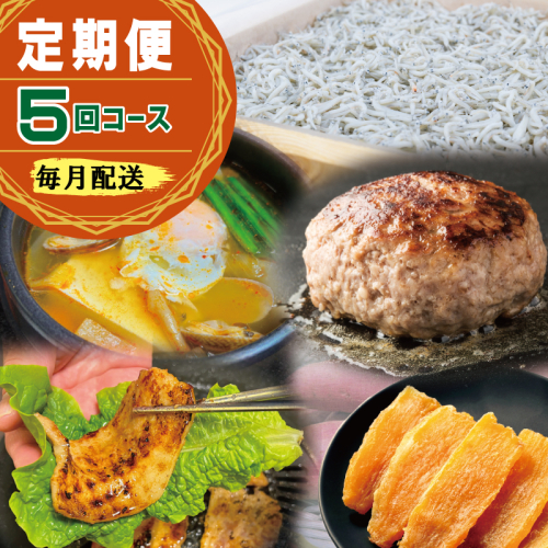 店主セレクト 食べ比べ 定期便 全5回（ハンバーグ／しらす／スンドゥブチゲ／サムギョプサル／干し芋）【毎月配送コース】 099Z499 1454048 - 大阪府泉佐野市