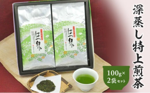 深蒸し特上煎茶 はつ緑 100g×2袋 セット 計200g お茶 茶 深蒸し茶 煎茶 ギフト プレゼント 八十八夜摘み 静岡県産 静岡県 菊川市 1454969 - 静岡県菊川市