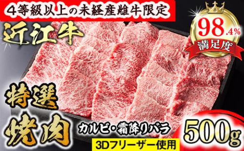 【森三商会】4等級以上の未経産雌牛限定　近江牛特選焼肉500g(カルビ・霜降りバラ）【GM10W】 1456355 - 滋賀県近江八幡市