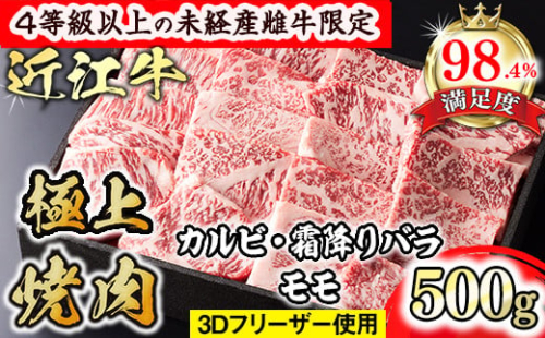 【森三商会】4等級以上の未経産雌牛限定　近江牛極上焼肉500g(カルビ・霜降りバラ・モモ)【GM11W】 1456356 - 滋賀県近江八幡市