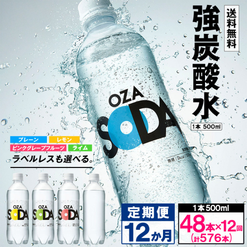 【定期便12回】OZA SODA 強炭酸水500ml×48本×12か月 計576本 FZ24-238 1456482 - 山形県山形市