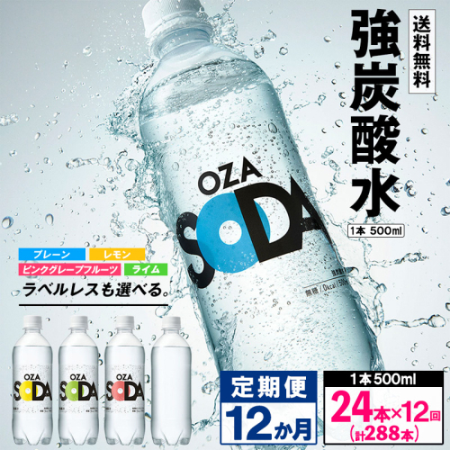 【定期便12回】OZA SODA 強炭酸水 500ml×24本×12か月 計288本 FZ24-273 1456803 - 山形県山形市