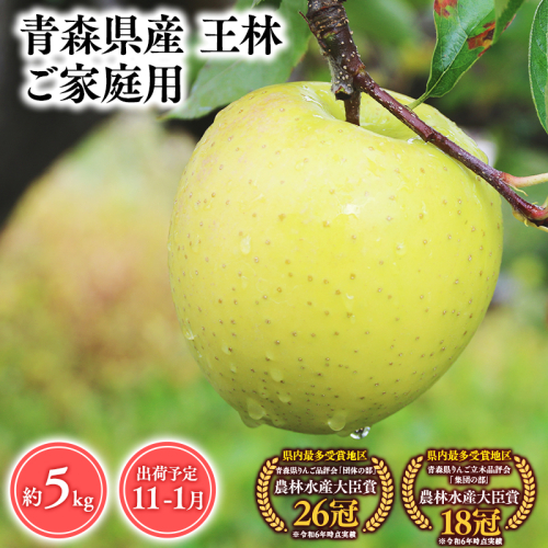 2025年産１１月～１月発送　【訳あり】家庭用王林5ｋｇ　【そと川りんご園・１１月・１２月・１月・青森県産・平川市・りんご・王林・5ｋｇ・訳あり・家庭用】 1457055 - 青森県平川市