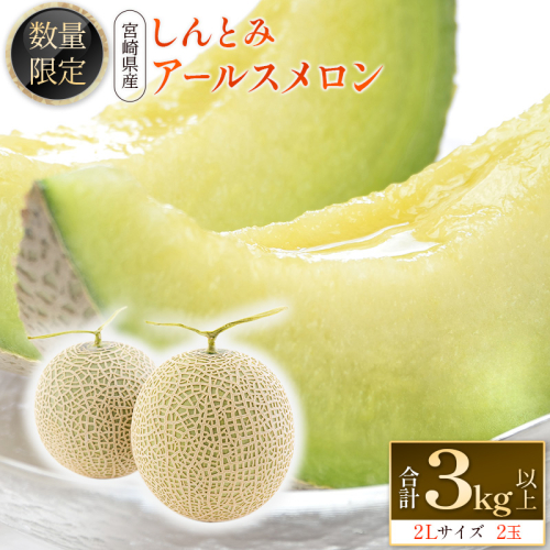 ＜数量限定＞しんとみアールスメロン 2L2玉 計3kg以上 先行予約 国産 フルーツ 果物 宮崎県産 ※2025年11月〜12月の期間内に出荷【B520-01】 145792 - 宮崎県新富町