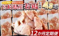 ＜宮崎県産若鶏切 むね肉 4.8kg（300g×16袋）12か月定期便＞ 申込み翌月から発送 【 からあげ 唐揚げ カレー シチュー BBQ 煮物 チキン南蛮 小分け おかず おつまみ お弁当 惣菜 時短 炒め物 簡単料理 】