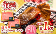 【全2回定期便】【A4～A5ランク】長崎和牛 焼肉用 1kg（500g×2パック）《壱岐市》【株式会社MEAT PLUS】肉 牛肉 黒毛和牛 焼き肉 焼肉 焼肉用 ギフト 贈答用 ご褒美 冷凍配送 A4 A5 [JGH111]