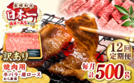 【全12回定期便】【訳あり】【A4〜A5ランク】長崎和牛 焼肉切り落とし 500g (肩ロース・バラ）《壱岐市》【株式会社MEAT PLUS】 肉 牛肉 黒毛和牛 焼き肉 ご褒美 焼肉 焼肉用 ギフト 贈答用 ご褒美 冷凍配送 A4 A5 [JGH118]