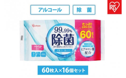 【60枚入×16個】除菌ができるウェットティッシュ アルコールタイプ 1459019 - 宮城県角田市