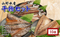 数量限定 山野水産 干物 セット 合計10枚 詰め合わせ 簡単調理 魚 魚介 加工品 食品 惣菜 おかず おつまみ 塩干し みりん干し アジ開き サバ トビウオ ひもの おすすめ 海産物 海鮮 水産加工品 ギフト 国産 宮崎県 日南市 送料無料_B232-24