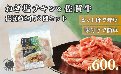 牛肉＆鶏肉 佐賀の地元産お肉を2種楽しめる 佐賀牛小間切れ ありたどり塩ネギ セット 各300g 計600g  肉 佐賀牛 牛肉 おすすめ 1万円 N10-66 1459517 - 佐賀県有田町