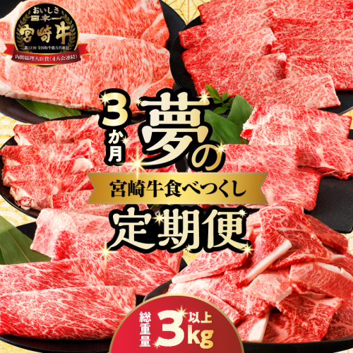 ≪3か月定期便≫夢の宮崎牛食べつくしセット(総重量3kg以上) 肉 牛 牛肉 おかず 国産_T030-067 1461774 - 宮崎県都農町