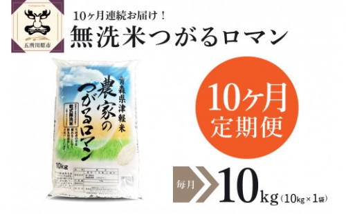 無洗米 10kg 青森県産 つがるロマン (精米) 【定期便 10ヶ月】 146197 - 青森県五所川原市