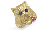 [サイズ:16号][ 甲府ジュエリー ]K18YG 猫リング サファイア ルビー ダイヤモンド 170220os01