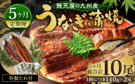 【5ヶ月定期便】鰻天屋 九州産うなぎ 蒲焼 約140g×2尾 セット 合計10尾 たれ 山椒 鰻 ウナギ 蒲焼き 国産 冷凍 鹿児島、宮崎、熊本等産うなぎ原料使用