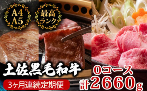 【3回定期便】土佐黒毛和牛 食べ比べ 2660g (計2kg以上) | Oコース 厳選 国産 和牛 すき焼き ステーキ 焼き肉 お肉 にく 霜降り 牛肉 ウデ肉 うで肉 サーロイン リブロース 人気 贈答 ギフト プレゼント 小分け 数量限定 3ヵ月 頒布会 老舗 たけうちミート 高知県 須崎市 TM17000 1464496 - 高知県須崎市