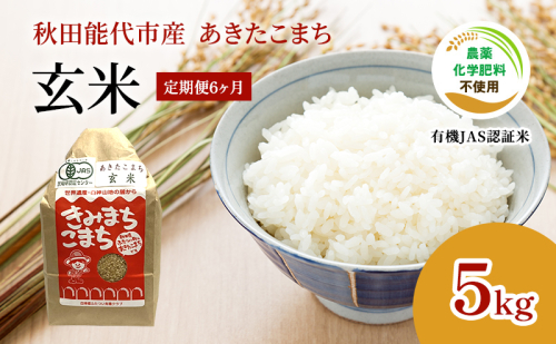 《定期便6ヶ月》【玄米】JAS有機米 きみまちこまち 5kg 秋田県産 あきたこまち 令和6年産 1464855 - 秋田県能代市