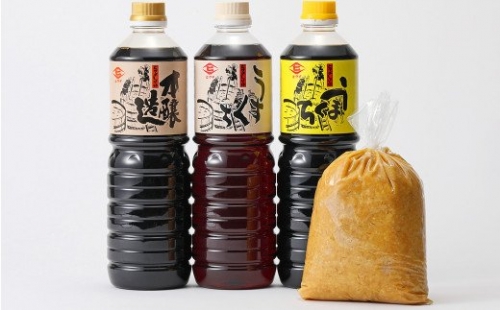 ヒグチのお醤油と味噌セット 醤油1L×3本 味噌1kg×1袋 146885 - 福岡県大刀洗町