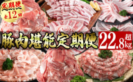 [定期便全12回]豚肉堪能定期便(12ヶ月連続・総量22.8kg以上) 豚 豚肉 肉 国産 九州産 しゃぶしゃぶ 焼肉 豚バラ ロース 切り落し 大容量 人気 小分け 真空包装 t