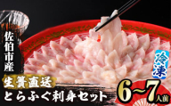 ＜瞬間凍結＞生簀直送 とらふぐ 刺身 セット (6-7人前) 魚 鮮魚 ふぐ 河豚 刺し身 刺身 さしみ ポン酢 もみじおろし 冷凍 佐伯 養殖 大分県 佐伯市【EA31】【(株)トーワ】