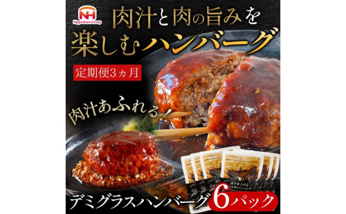 【定期便】肉汁あふれるデミグラスハンバーグ6個入 3ヶ月定期便 　日ハム 冷凍 個食 使い切り 1472447 - 茨城県常総市