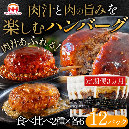 【定期便】肉汁あふれるハンバーグ2種12個セット（デミグラス＆和風）3ヶ月定期便 1472552 - 茨城県常総市