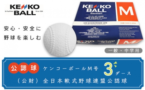 N06501（公財）全日本軟式野球連盟公認球　ケンコーボールＭ号（3ダース） 147764 - 千葉県大多喜町