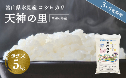 〈3ヶ月定期便〉 令和6年産富山県産特別栽培米コシヒカリ 天神の里５kg 無洗米 1478598 - 富山県氷見市