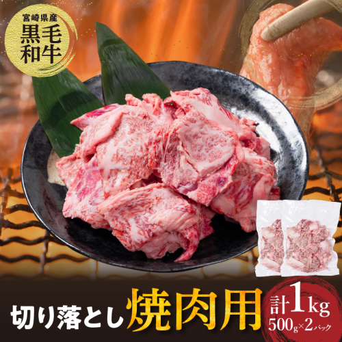 【2週間以内発送】宮崎県産黒毛和牛切り落とし(焼肉用)計1kg 肉 牛 牛肉 国産_T023-017 1480569 - 宮崎県都農町