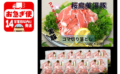 B2-0405／鹿児島県産 黒豚　桜島美湯豚　コマ 切り落とし　5kg (500g×10パック) 1482444 - 鹿児島県垂水市