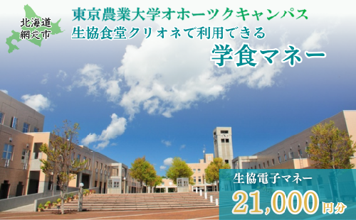 東京農業大学オホーツクキャンパス生協食堂クリオネで利用できる「学食マネー」 21,000円分 ABBF005 1483202 - 北海道網走市