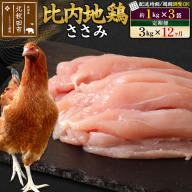 《定期便12ヶ月》 比内地鶏 ささみ 3kg（1kg×3袋）×12回 計36kg 時期選べる お届け周期調整可能 12か月 12ヵ月 12カ月 12ケ月 36キロ 国産 冷凍 鶏肉 鳥肉 とり肉 ササミ [比内地鶏 国産 冷凍 鍋 唐揚げ 焼き鳥 親子丼用 業務用 家庭用 鶏肉]