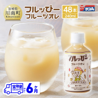 【6ヶ月定期便】サンA フルッぴーフルーツオレ(PET)240ml×48本 【 川南町 フルーツ 日向夏 キウイ ドリンク 定期便 】