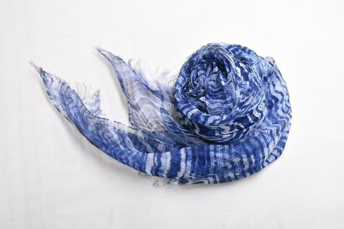 リネンストール藍染め 板締め絞り/ハーフサイズ(極細麻糸ラミー)(男女兼用)天然素材ストール専門店muto FAA4019 148852 - 山梨県富士河口湖町