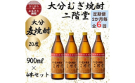 ＜2ヵ月毎定期便＞大分むぎ焼酎　二階堂20度(900ml)4本セット全6回【4055393】