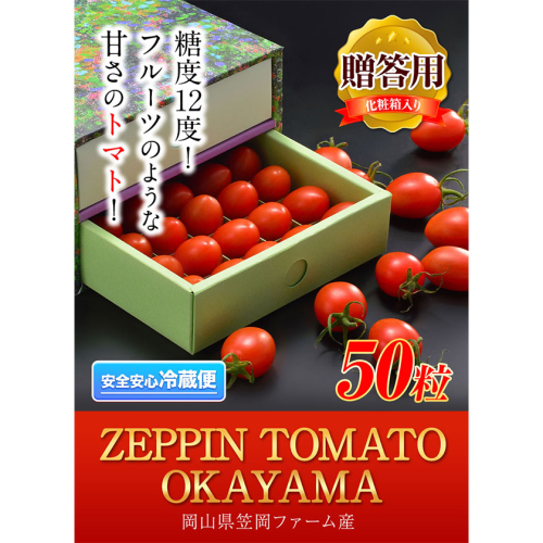 ZEPPIN TOMATO Okayama 50粒 化粧箱入り (贈答用) 500g 平均糖度12度 甘い フルーツトマト 贈答 1492580 - 岡山県笠岡市