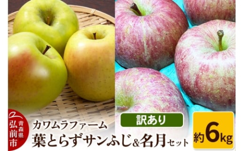 【25年11月～発送】りんご 葉とらず サンふじ＆名月 セット 約6kg カワムラファーム 訳あり【先行受付】 青森 果物 フルーツ 林檎 リンゴ くだもの 不揃い 規格外 予約