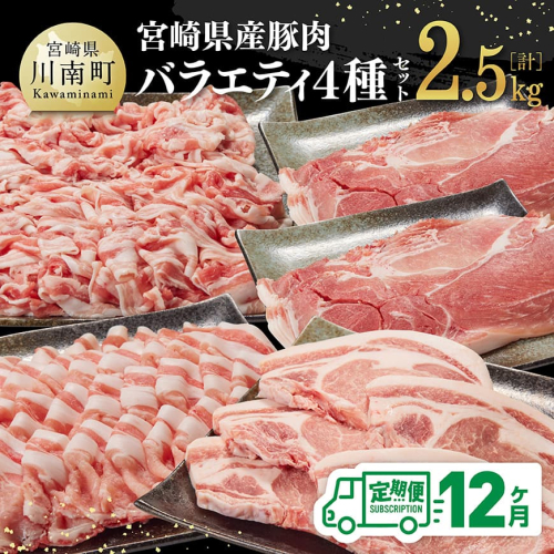 【12ヶ月定期便】宮崎県産豚肉バラエティ4種セット2.5kg【 肉 豚 豚肉 ロース バラ 切り落とし 】 1493888 - 宮崎県川南町