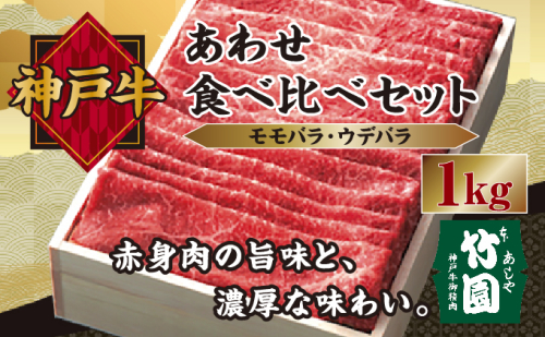 神戸牛 あわせ 食べ比べ セット（モモバラ ・ ウデバラ）1kg【あしや竹園】[ 牛肉 スライス すき焼き ギフト 贈答用 ] 1494616 - 兵庫県芦屋市