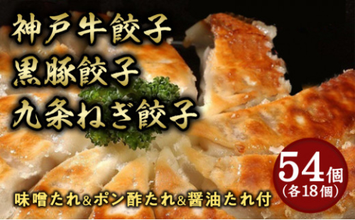 【兵庫県芦屋市】【ふるさと納税】神戸牛餃子・黒豚餃子・九条ねぎ餃子 各1折セット【冷凍 ぎょうざ ギョ−ザ 中華 点心 惣菜 ギフト お中元 お歳暮】 1496521 - 兵庫県芦屋市