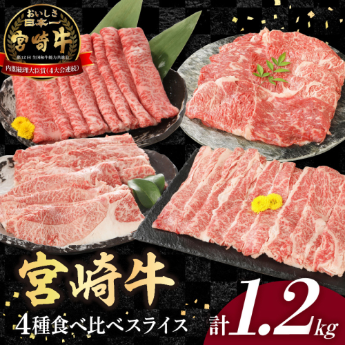 宮崎牛4種食べ比べスライス1.2kg N0147-YC232 1497819 - 宮崎県延岡市