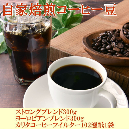 自家焙煎コーヒー豆（ストロング・ヨーロピアン）各300gとカリタ102コーヒーフイルター100枚セット 149845 - 和歌山県美浜町