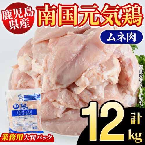 鹿児島県産！南国元気鶏 業務用ムネ肉(計12kg) 国産 鹿児島産 鶏肉 胸肉 むね肉 業務用 大判パック セット 業務用 唐揚げ 蒸し鶏 冷凍配送 Pセット【さるがく水産】akn028-22 149909 - 鹿児島県阿久根市