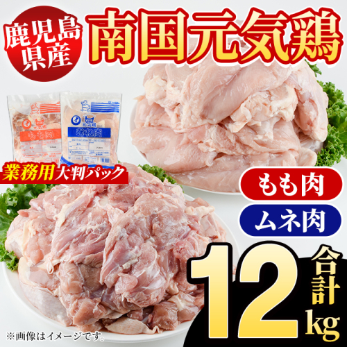 鹿児島県産！南国元気鶏 業務用もも肉+ムネ肉セット(合計12kg) 国産 鹿児島県産 鶏肉 肉 お肉 ムネ肉 むね肉 胸肉 モモ肉 もも肉 南国元気鶏 業務用 大判パック おかず おつまみ Qセット【さるがく水産】akn028-25 149911 - 鹿児島県阿久根市